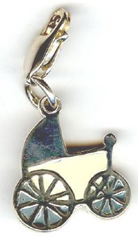 Sterling Silver 16x15mm Baby Carriage Pendant